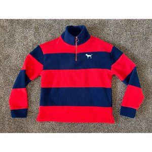Victoria’s Secret PINK Red/Navy Striped Fleece Quarter Zip Women's Size X-SMALL